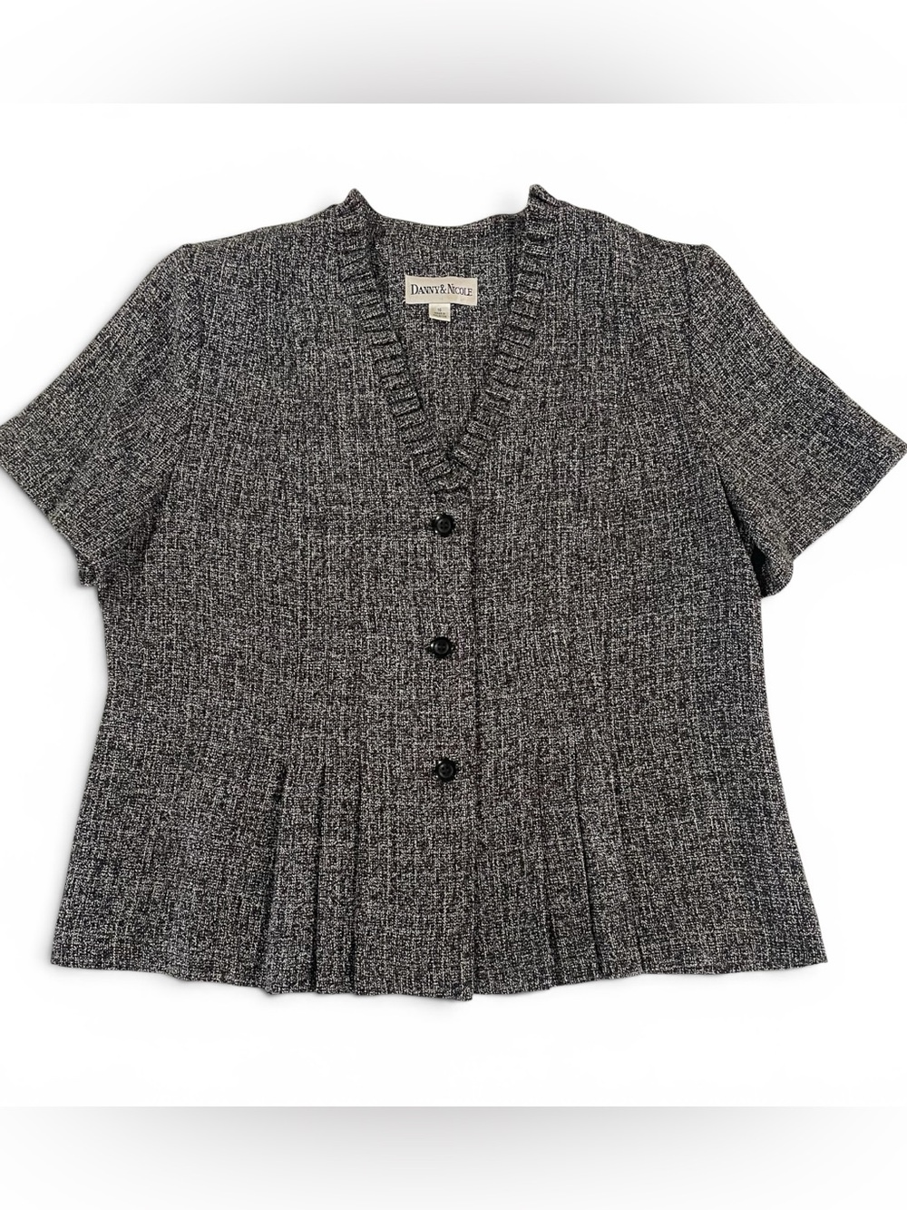 Danny & Nicole Gray Tweed Pattern Short-Sleeve Button Cardigan Top 16